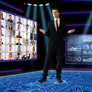 Speaker,At,Virtual,Training,Seminar.,Training,Conference,With,Audience